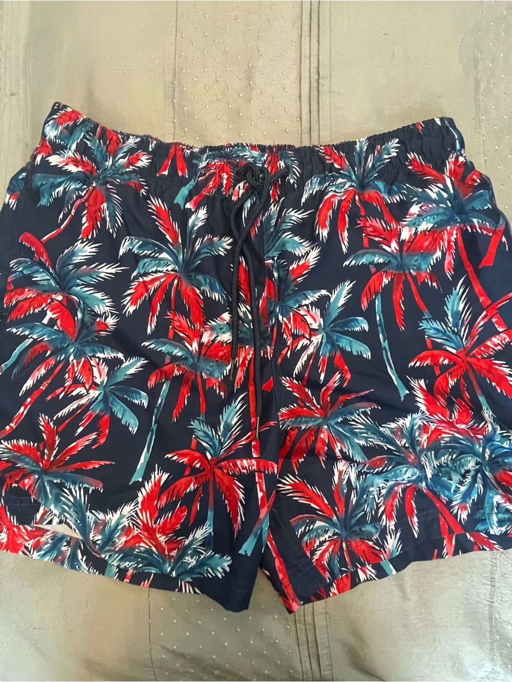 George Navy Tropical Palm Print Swim Trunks size L
